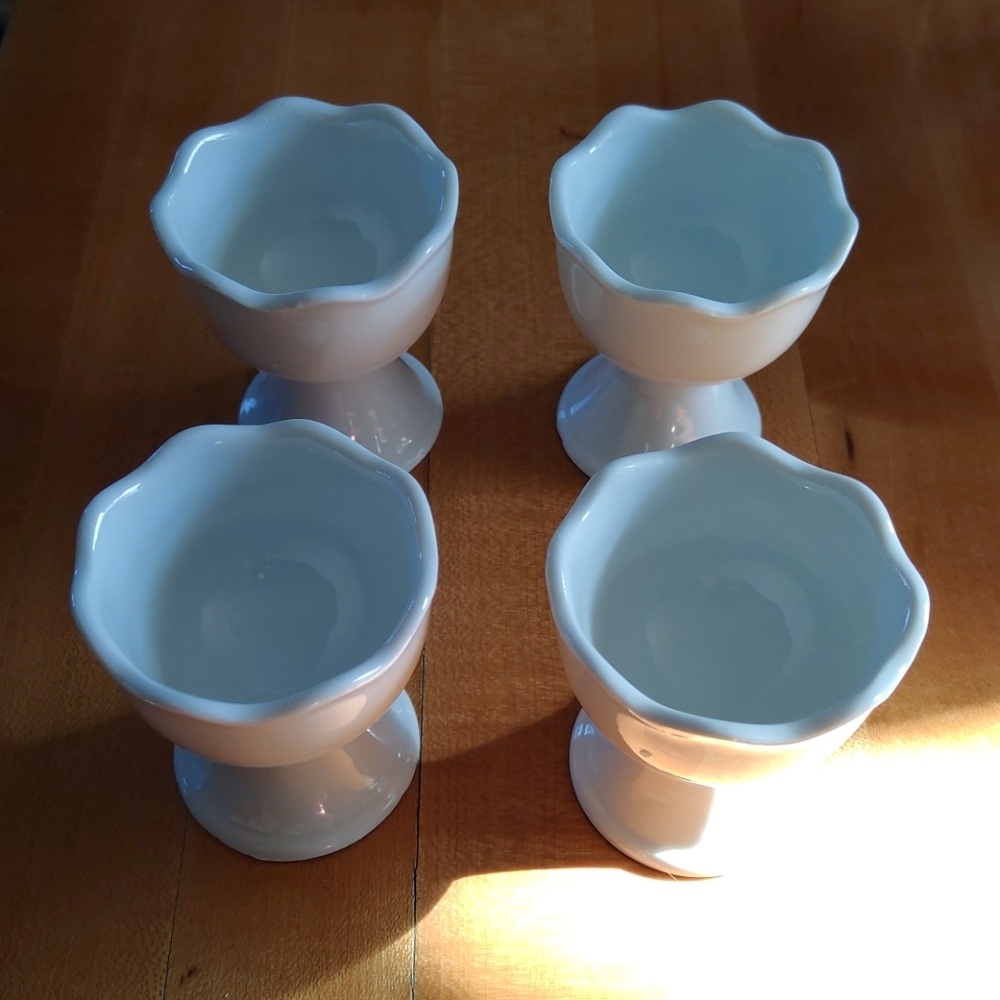 4 White Porcelain Pier One Egg Cups
